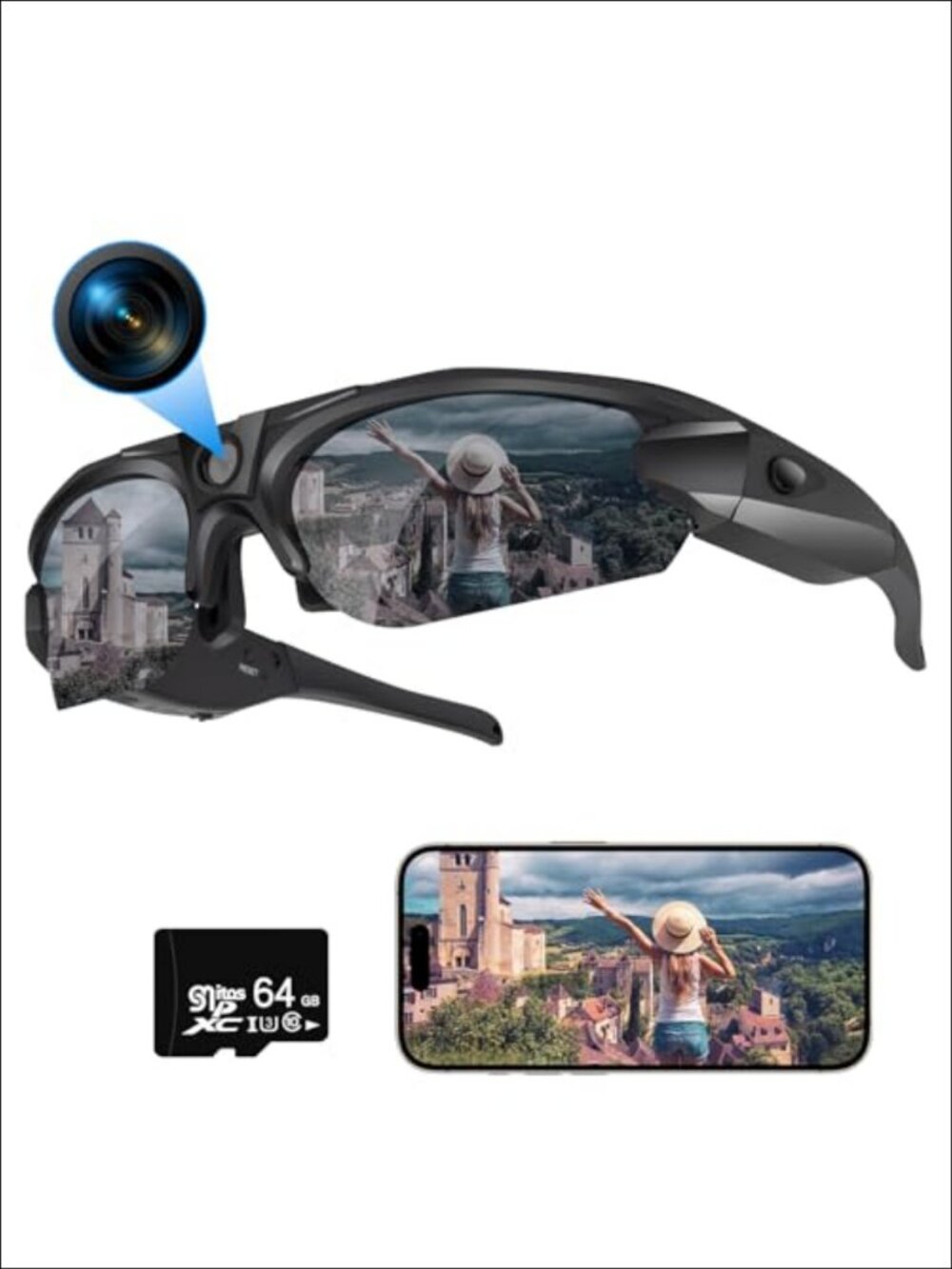 WiFi Sport Camera Sunglasses 1080P HD 64GB TF Card iOS Android